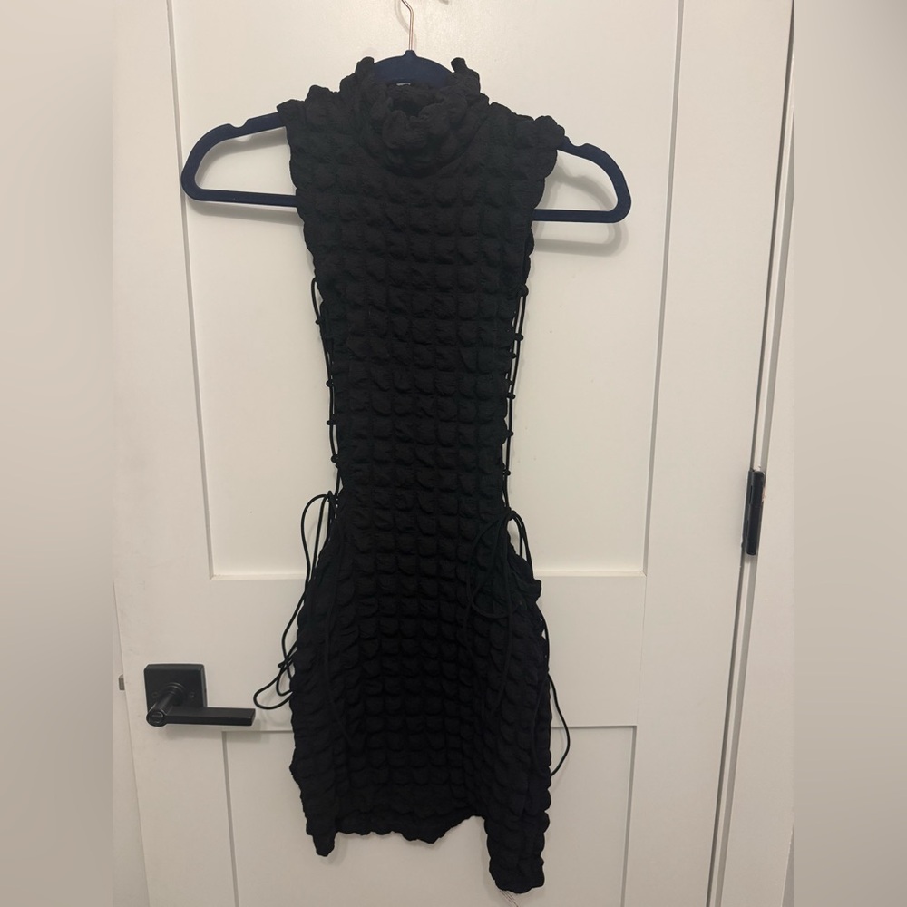 Chic Black Textured Mini Dress